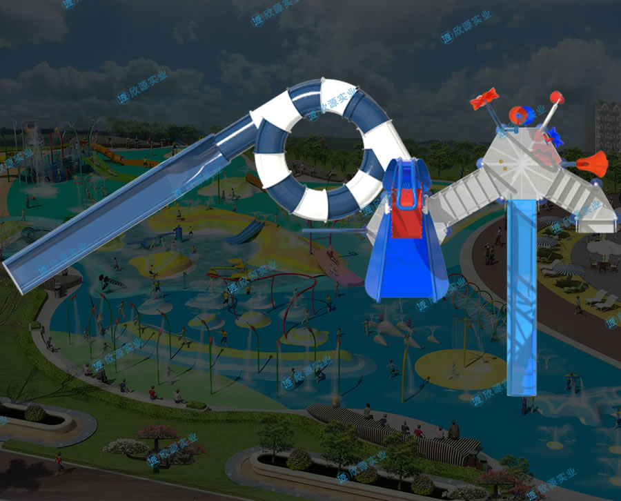 水上兒童公園滑梯組合平臺